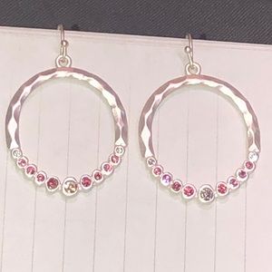 🆕Pink crystal & silver hoop earrings NWT